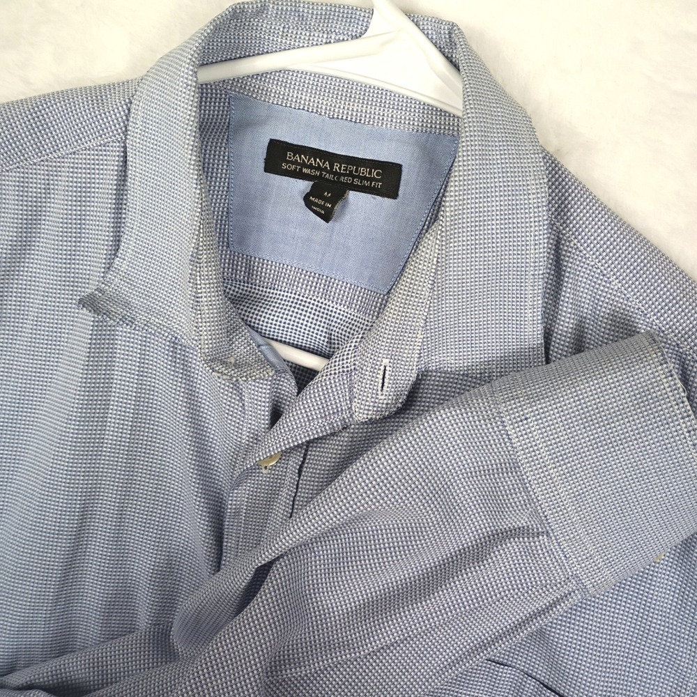 Banana Republic Soft Wash Tailored Slim Fit Blue Micro Check Shirt Mens Medium